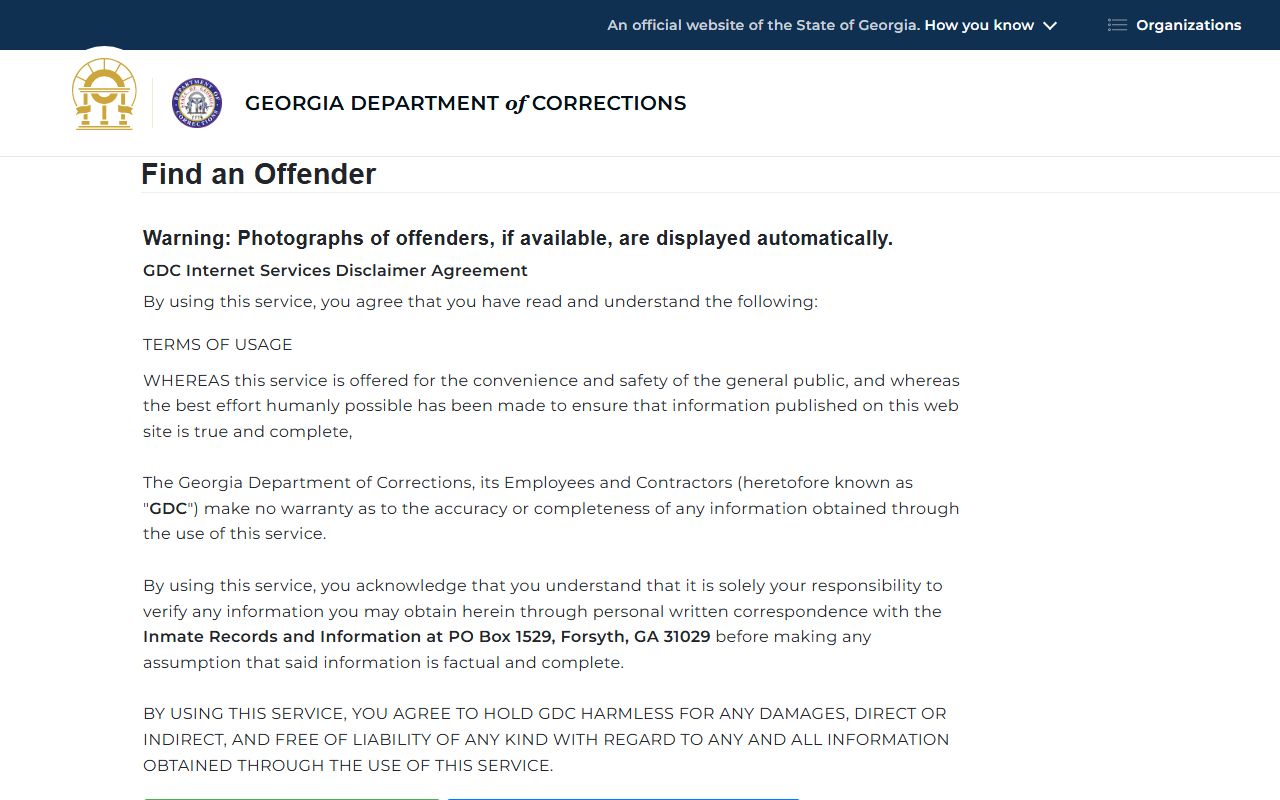 Pulaski State Prison GDC offender query inmate lookup form