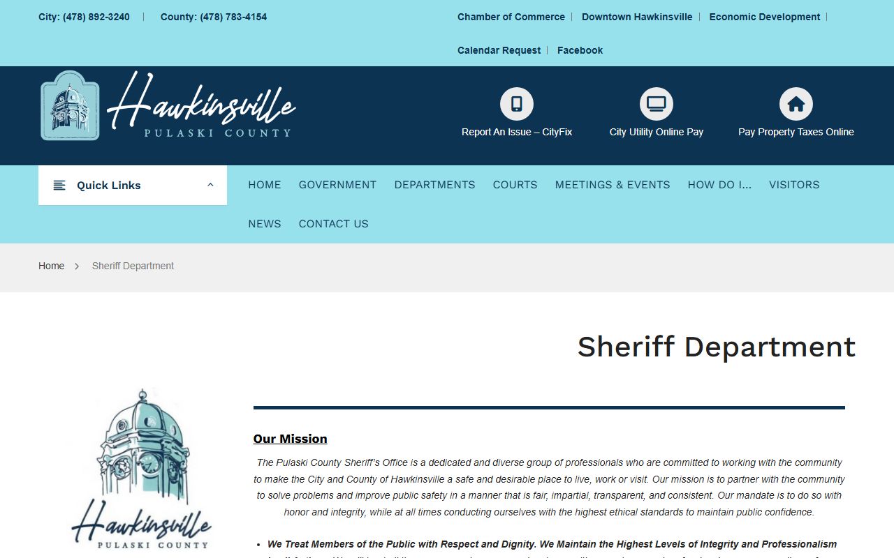 Pulaski County Jail sheriff page with inmate information link